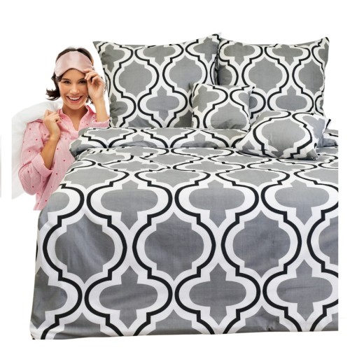 Komplet Pościeli Bawełnianej 220x200 2x70/80 Maroko Duże Szare