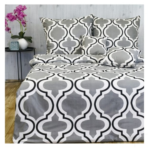 Komplet Pościeli Bawełnianej 220x200 2x70/80 Maroko Duże Szare