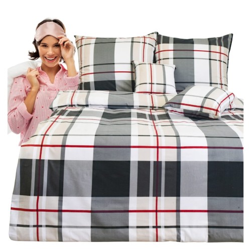 Komplet Pościeli Bawełnianej 160x200 2x70/80 Krata Classic Beż