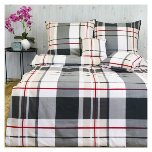 Komplet Pościeli Bawełnianej 160x200 2x70/80 Krata Classic Beż