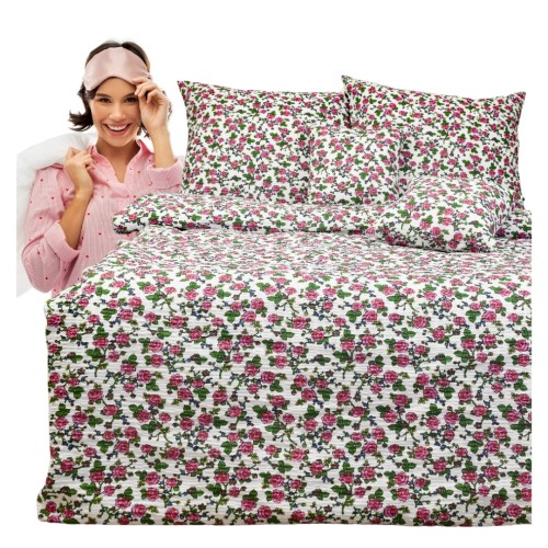 Komplet Pościeli Kora 160x200 2x70/80 Różyczki Góralskie Białe
