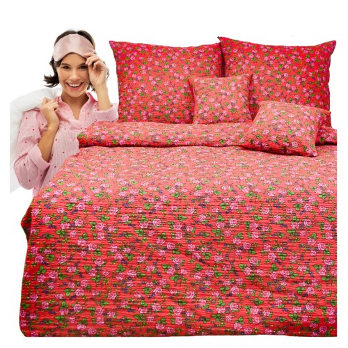Komplet Pościeli Kora 160x200 2x70/80 Różyczki Góralskie Czerwone