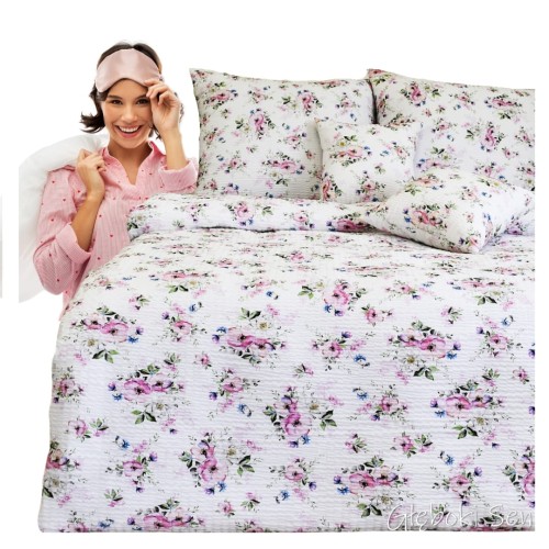 Komplet Pościeli Kora 160x200 2x70/80 Wiosna Jabłonka Biała