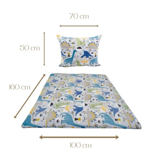 Komplet Pościeli Dziecięcej 100x160 + 50x70 Dinozaury Niebieskie