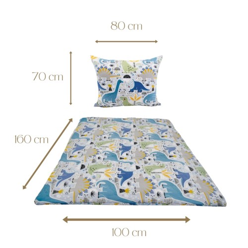 Komplet Pościeli Dziecięcej 100x160 + 70x80 Dinozaury Niebieskie
