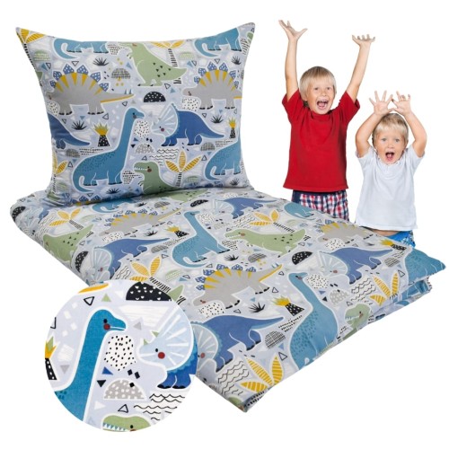 Komplet Pościeli Dziecięcej 120x160 + 70x80 Dinozaury Niebieskie