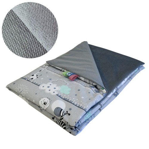 Kocyk Dziecięcy 75x100 Letni Misie Zdzisie Seledyn/Grafit Bawełna/Velvet