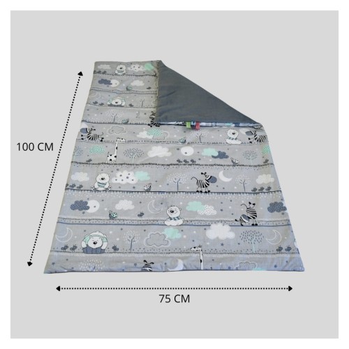 Kocyk Dziecięcy 75x100 Letni Misie Zdzisie Seledyn/Grafit Bawełna/Velvet