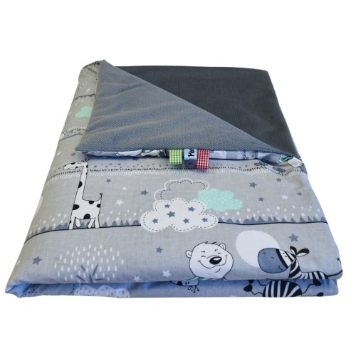 Kocyk Dziecięcy 75x100 Letni Misie Zdzisie Seledyn/Grafit Bawełna/Velvet