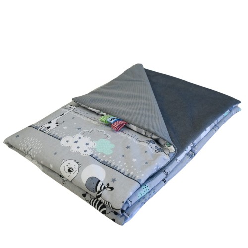 Kocyk Dziecięcy 75x100 Letni Misie Zdzisie Seledyn/Grafit Bawełna/Velvet