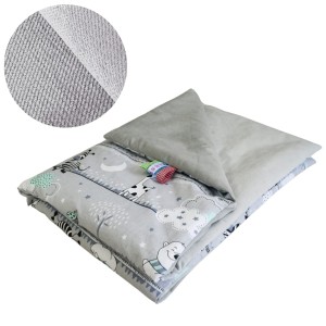 Kocyk Dziecięcy 75x100 Ocieplany Misie Zdzisie Seledyn/Szary Bawełna/Velvet