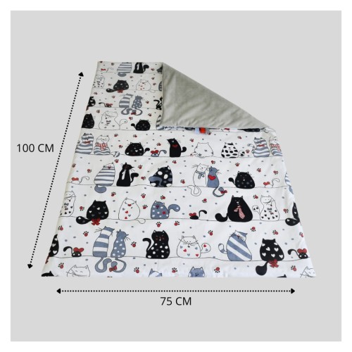 Kocyk Dziecięcy 75x100 Ocieplany Szalone Koty/Szary Bawełna/Velvet