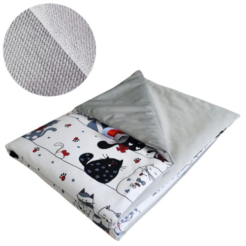 Kocyk Dziecięcy 75x100 Ocieplany Szalone Koty/Szary Bawełna/Velvet