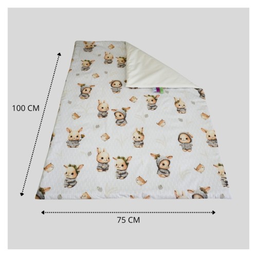Kocyk Dziecięcy 75x100 Ocieplany Króliczki Beż/Krem Bawełna/Velvet