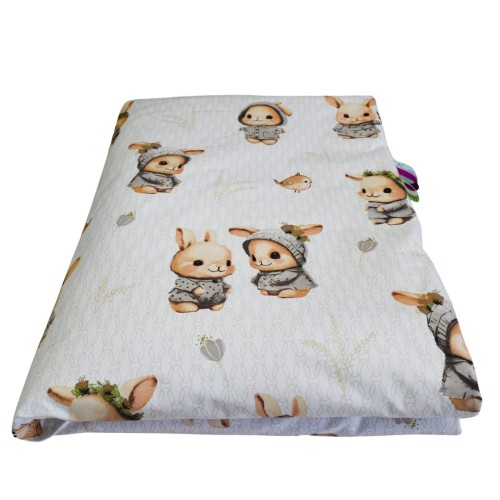 Kocyk Dziecięcy 75x100 Ocieplany Króliczki Beż/Krem Bawełna/Velvet