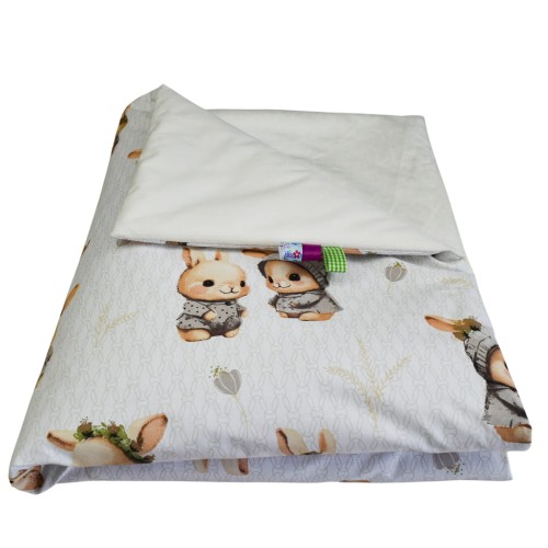 Kocyk Dziecięcy 75x100 Ocieplany Króliczki Beż/Krem Bawełna/Velvet