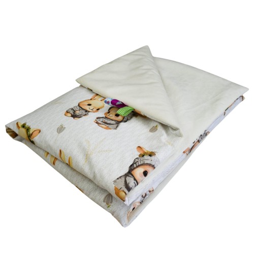 Kocyk Dziecięcy 75x100 Ocieplany Króliczki Beż/Krem Bawełna/Velvet