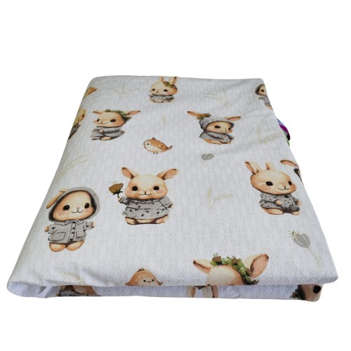 Kocyk Dziecięcy 75x100 Ocieplany Króliczki Beż/Beż Bawełna/Velvet