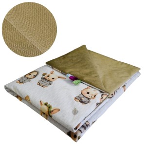 Kocyk Dziecięcy 75x100 Ocieplany Króliczki Beż/Beż Bawełna/Velvet