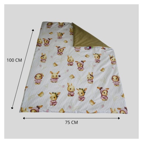 Kocyk Dziecięcy 75x100 Ocieplany Króliczki Róż/Beż Bawełna/Velvet