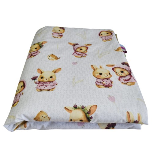 Kocyk Dziecięcy 75x100 Ocieplany Króliczki Róż/Beż Bawełna/Velvet