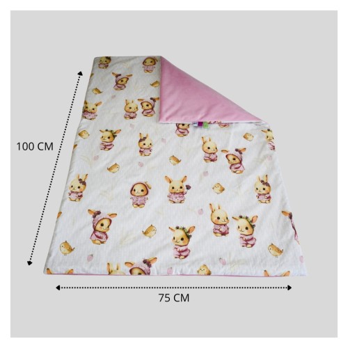 Kocyk Dziecięcy 75x100 Ocieplany Króliczki Róż/Róż Bawełna/Velvet