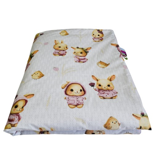 Kocyk Dziecięcy 75x100 Ocieplany Króliczki Róż/Róż Bawełna/Velvet