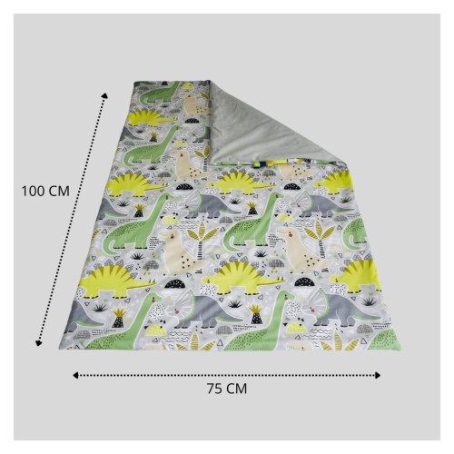 Kocyk Dziecięcy 75x100 Ocieplany Dinozaury/Szary Bawełna/Velvet