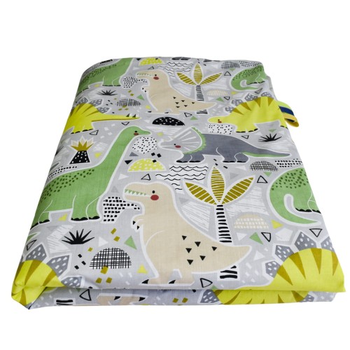 Kocyk Dziecięcy 75x100 Ocieplany Dinozaury/Szary Bawełna/Velvet