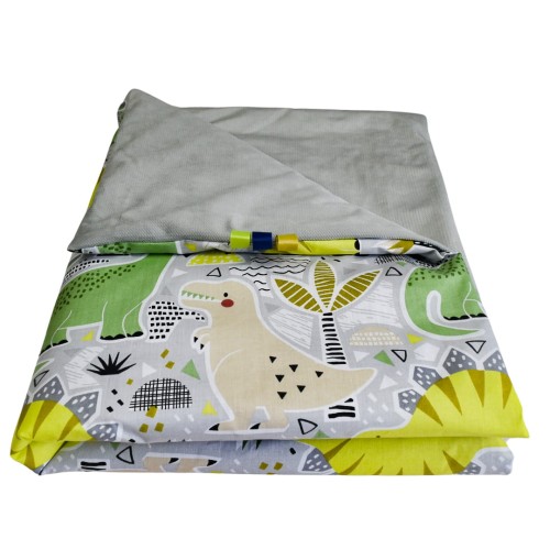 Kocyk Dziecięcy 75x100 Ocieplany Dinozaury/Szary Bawełna/Velvet