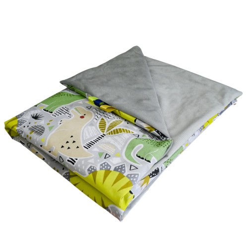 Kocyk Dziecięcy 75x100 Ocieplany Dinozaury/Szary Bawełna/Velvet