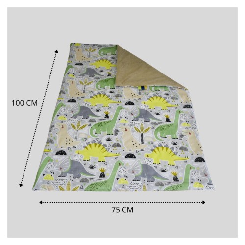 Kocyk Dziecięcy 75x100 Ocieplany Dinozaury/Beż Bawełna/Velvet