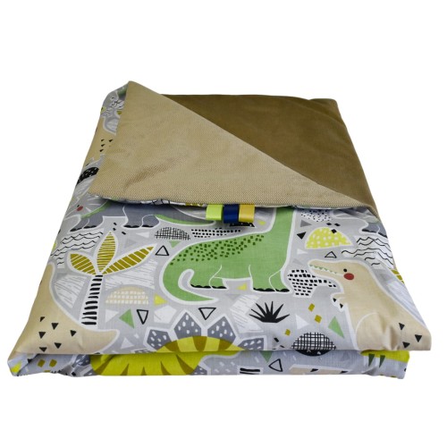 Kocyk Dziecięcy 75x100 Ocieplany Dinozaury/Beż Bawełna/Velvet