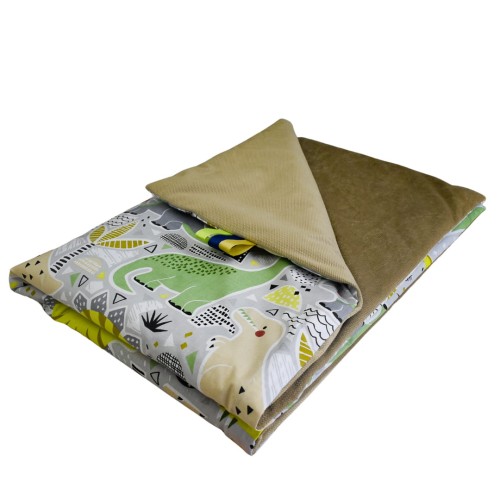 Kocyk Dziecięcy 75x100 Ocieplany Dinozaury/Beż Bawełna/Velvet