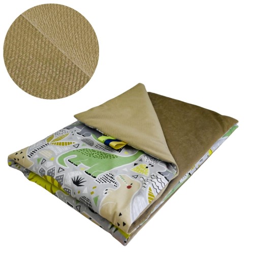 Kocyk Dziecięcy 75x100 Ocieplany Dinozaury/Beż Bawełna/Velvet