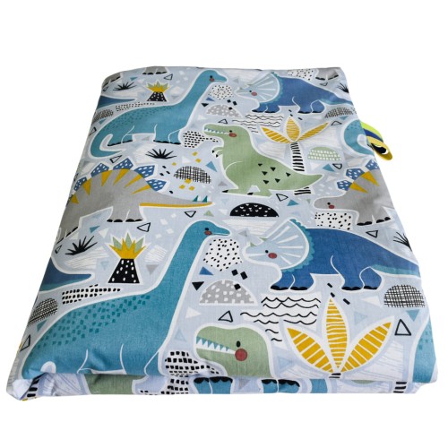 Kocyk Dziecięcy 75x100 Ocieplany Dinozaury Niebieskie/Grafit Bawełna/Velvet