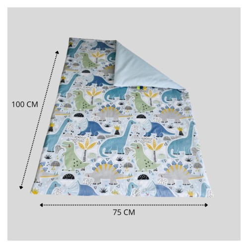 Kocyk Dziecięcy 75x100 Ocieplany Dinozaury Niebieskie/Niebieski Bawełna/Velvet