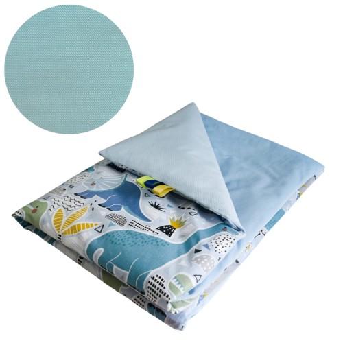 Kocyk Dziecięcy 75x100 Ocieplany Dinozaury Niebieskie/Niebieski Bawełna/Velvet