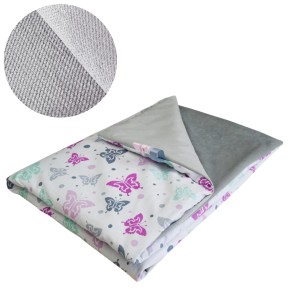 Kocyk Dziecięcy 75x100 Ocieplany Motylki/Szary Bawełna/Velvet