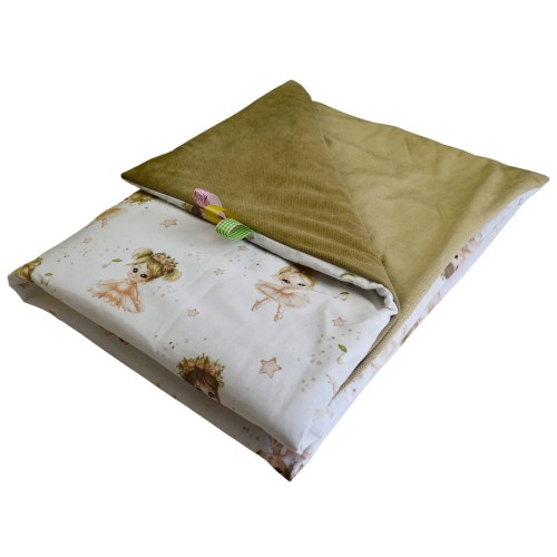 Kocyk Dziecięcy 75x100 Ocieplany Baletnice Beż/Beż Bawełna/Velvet