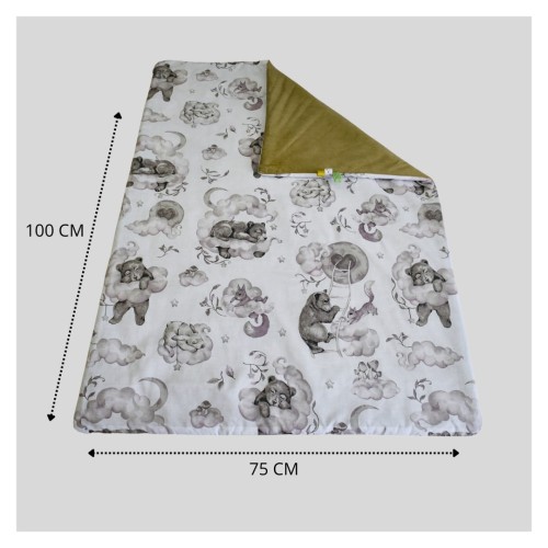 Kocyk Dziecięcy 75x100 Ocieplany Misie Na Drabince/Beż Bawełna/Velvet