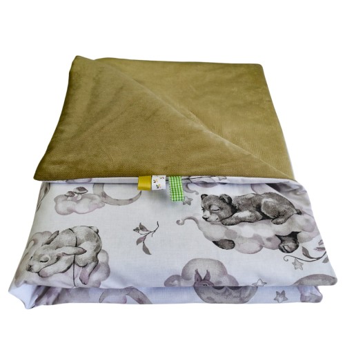 Kocyk Dziecięcy 75x100 Ocieplany Misie Na Drabince/Beż Bawełna/Velvet