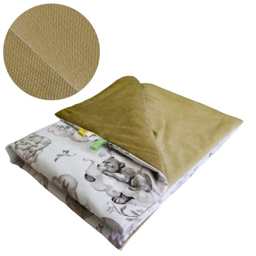 Kocyk Dziecięcy 75x100 Ocieplany Misie Na Drabince/Beż Bawełna/Velvet