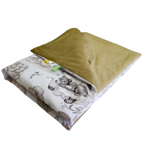 Kocyk Dziecięcy 75x100 Ocieplany Misie Na Drabince/Beż Bawełna/Velvet