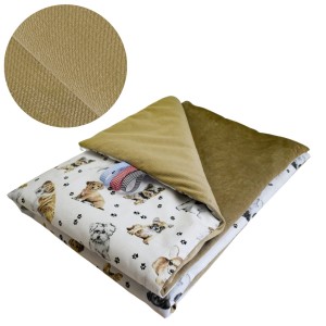 Kocyk Dziecięcy 75x100 Ocieplany Pieski Białe/Beż Bawełna/Velvet