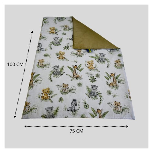 Kocyk Dziecięcy 75x100 Ocieplany Afrykańskie Zwierzęta/Beż Bawełna/Velvet