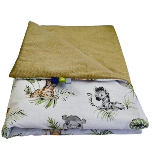 Kocyk Dziecięcy 75x100 Ocieplany Afrykańskie Zwierzęta/Beż Bawełna/Velvet