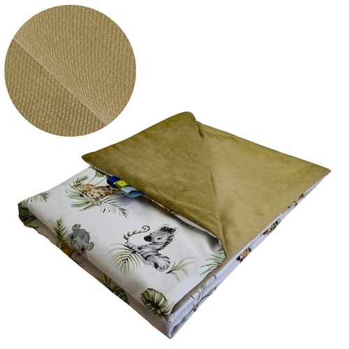 Kocyk Dziecięcy 75x100 Ocieplany Afrykańskie Zwierzęta/Beż Bawełna/Velvet