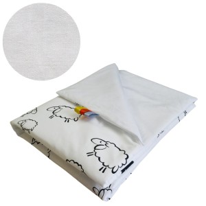 Kocyk Dziecięcy 75x100 Ocieplany Owieczki Biel/Biel Bawełna/Velvet