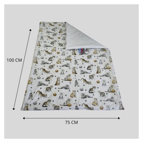 Kocyk Dziecięcy 75x100 Ocieplany Kotki Białe/Biel Bawełna/Velvet